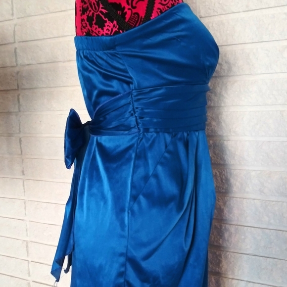 Satin Blue Strapless Mini Cocktai Dress - Picture 7 of 8